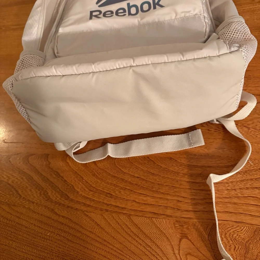 Reebok Adult Laptop Paige Backpack Iridescent Logo, Pumice Stone, Tan Cream Zip